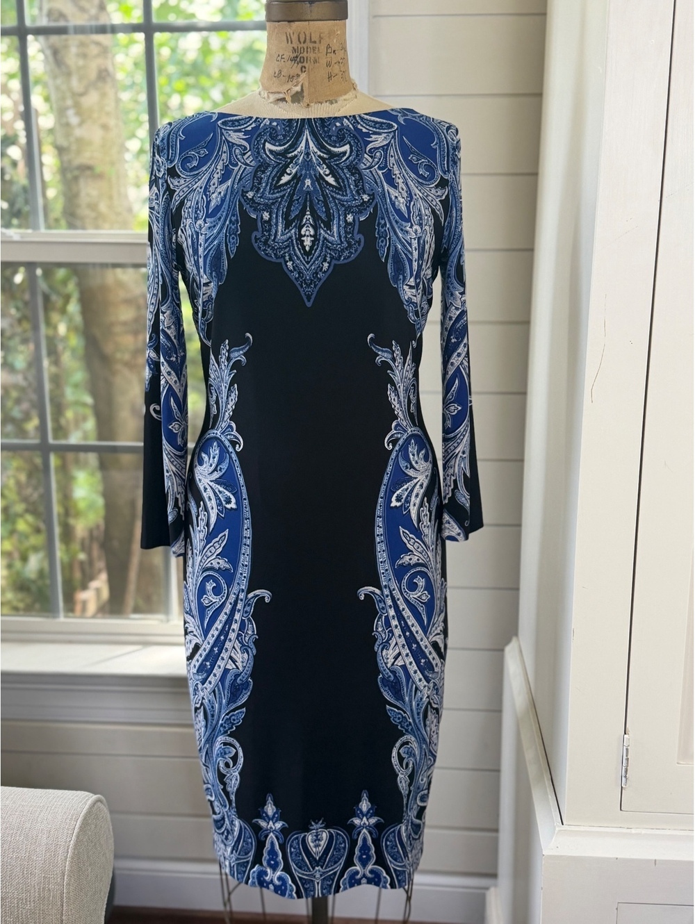 Vintage Cache Pristine Paisley Optical Illusion Indie Sheath Dress Women M